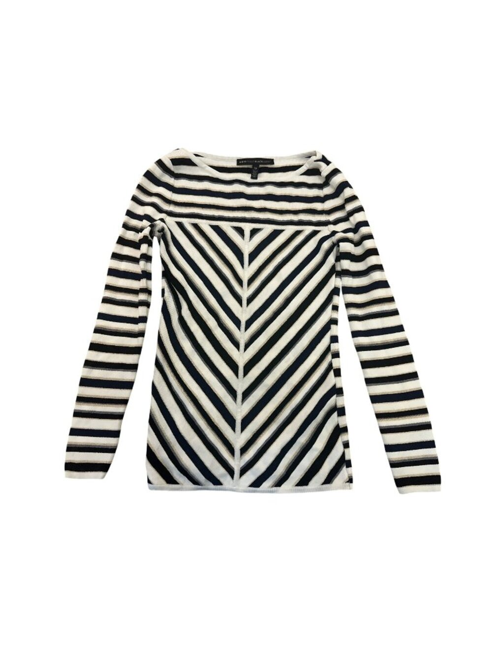 White House Black Market XS Striped Long-Sleeve Sweater Top Black White Chevron